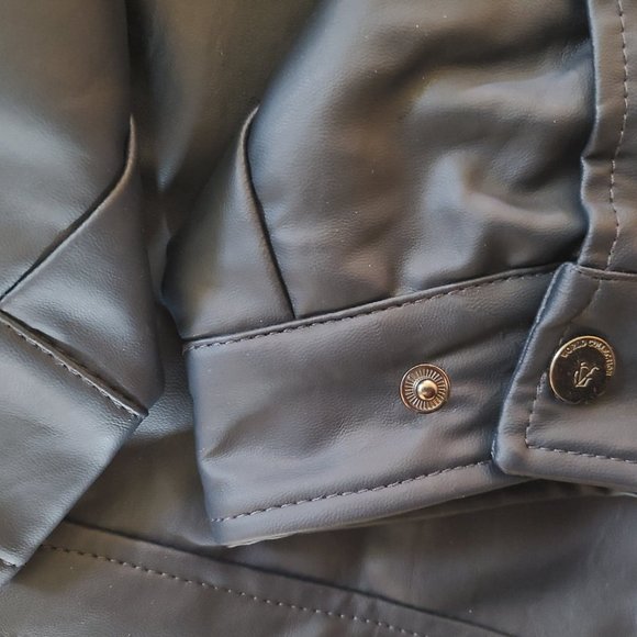 Men's XL Faux Leather Collared Navy Jacket With Pockets - Picture 4 of 6